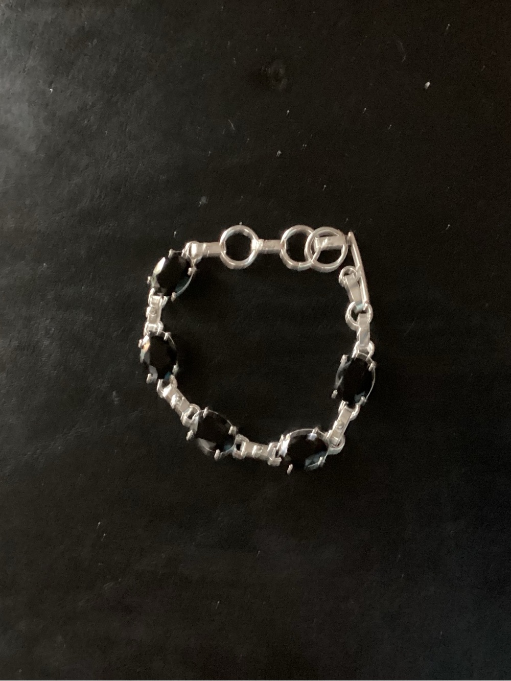 Sterling Silver Black Stone Link Bracelet - Women's Jewelry